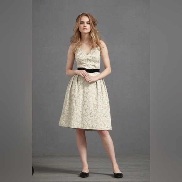 BHLDN James Coviello Dress / Anthropologie Cream and Gold shimmer - Picture 1 of 16